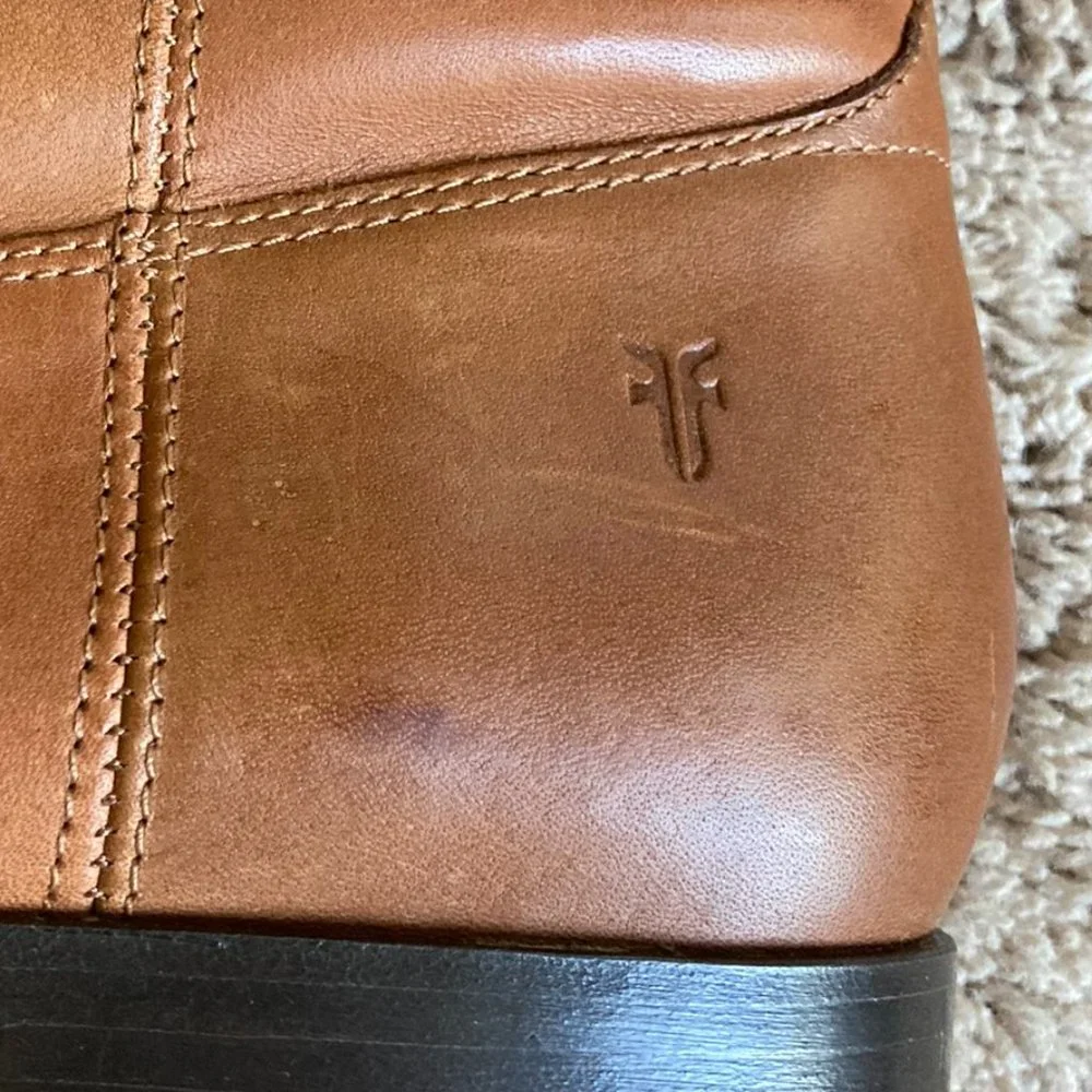 Frye Tall Leather Riding Boots in Cognac Brown